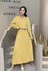 Women Classy Collar Down Crop Blazer With Pleated Long Skirts